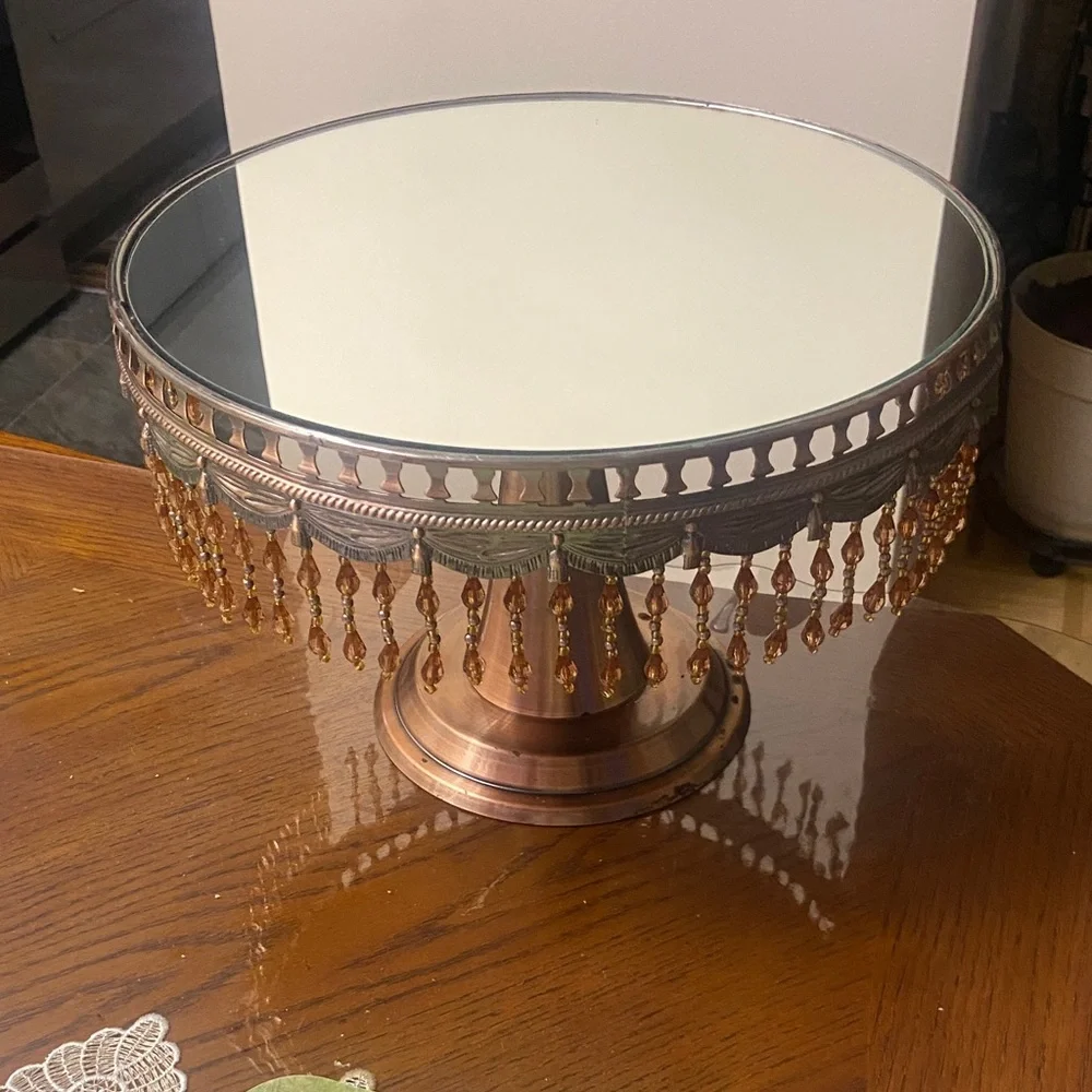 Elegant Copper Cake Stand with Beaded Accents - Picture 1 of 4